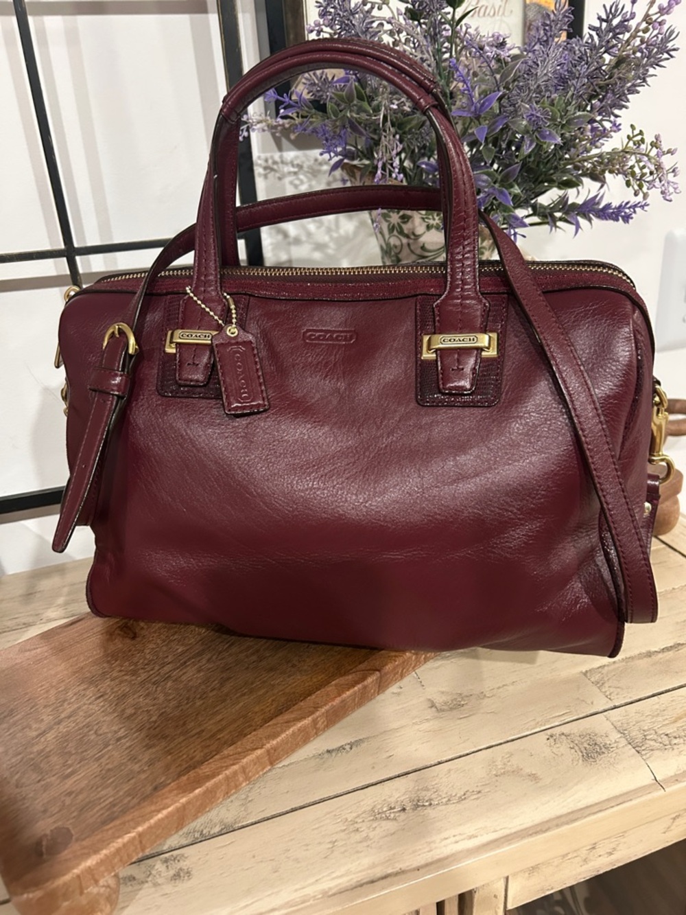 Coach Burgundy Leather Satchel with Gold Hardware - Picture 7 of 8